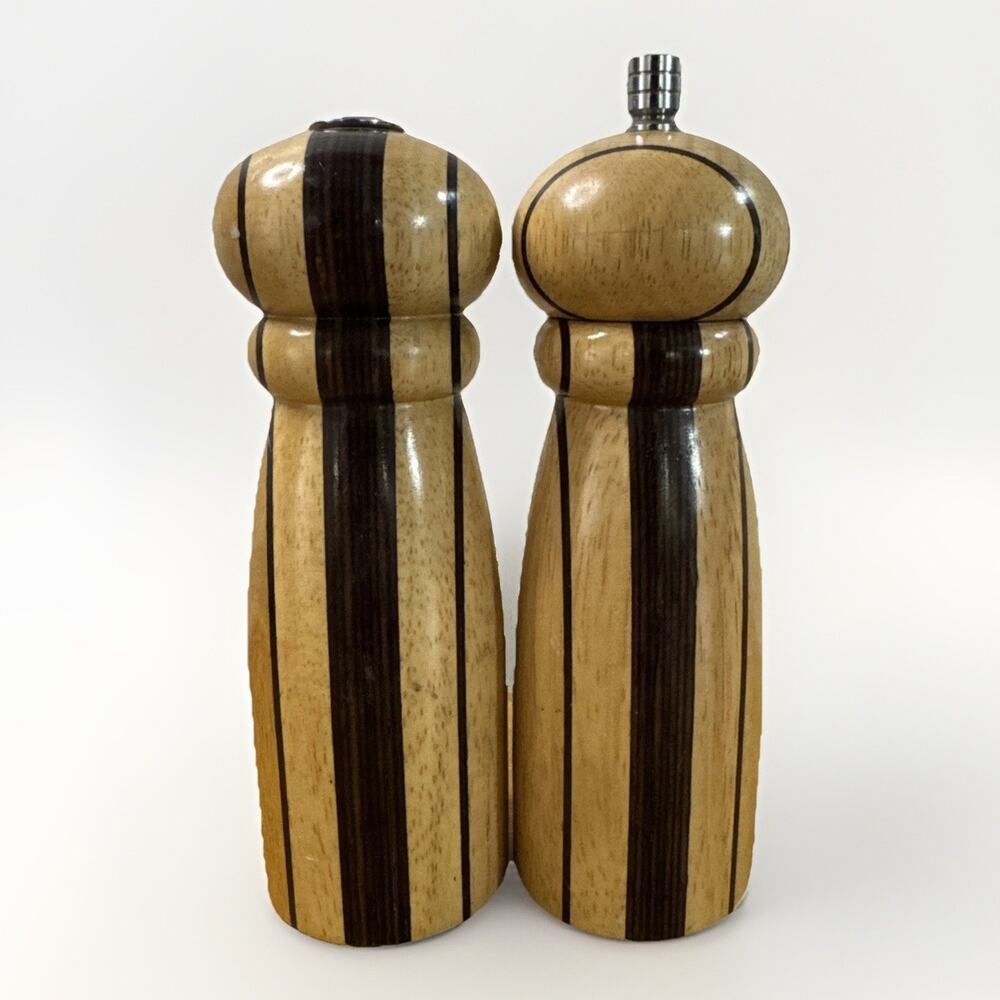 Vintage Olde Thompson Rio Salt & Pepper Mill Set Striped Wood Mid Century Modern
